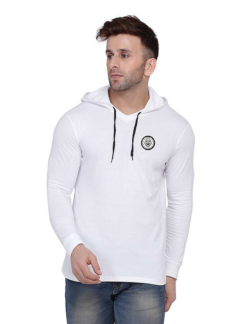 men solid hood neck t-shirt
