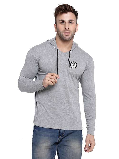 men solid hood neck t-shirt - 21383813 - Standard Image - 0