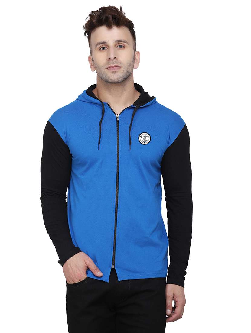 men color block hooded cotton t-shirt