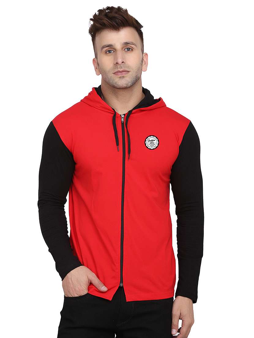 men color block hooded cotton t-shirt