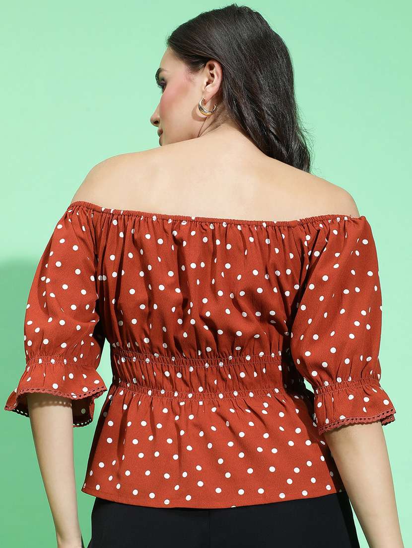 women brown polka dots printed  top - 21384979 -  Standard Image - 2