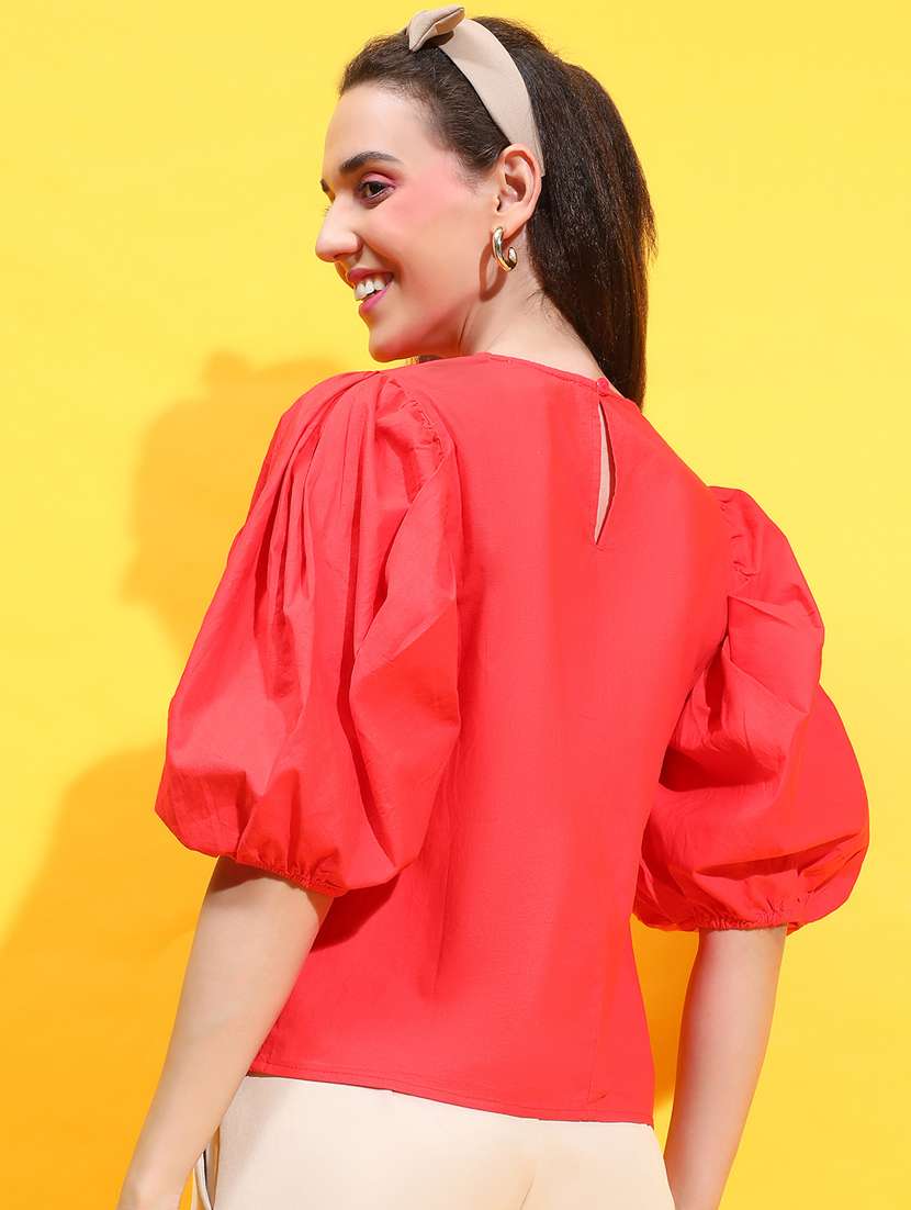 women red solids round neck top - 21384983 -  Standard Image - 2