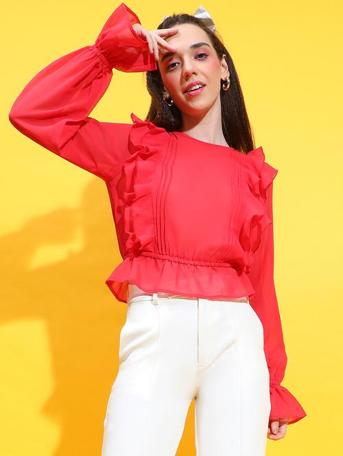 women red solids bell sleeves top - 21384990 - Standard Image - 0