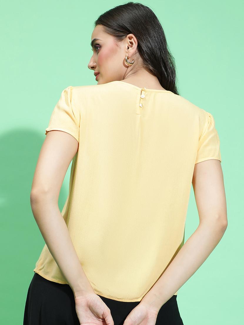women yellow solids short sleeves top - 21385002 - Standard Image - 2