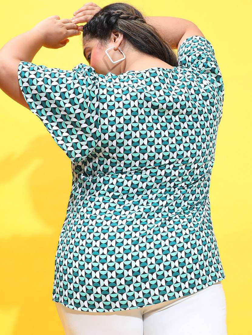 women green geometric printed plus size top - 21385009 -  Standard Image - 2