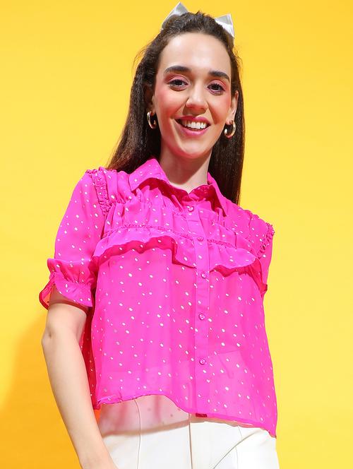 women pink polyester regular shirt - 21385016 - Standard Image - 0