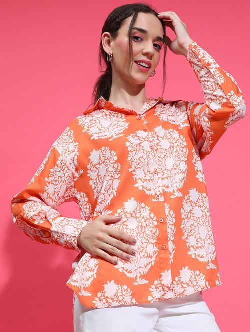 orange floral printed regular shirt - 21385018 - Standard Image - 0