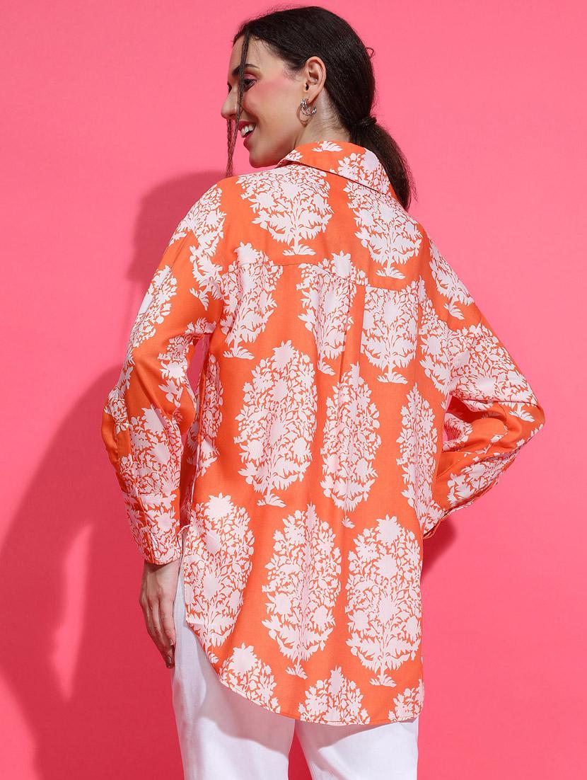 orange floral printed regular shirt - 21385018 - Standard Image - 2