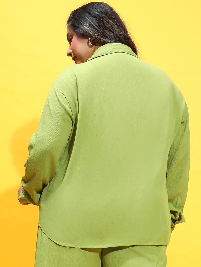 women green viscose plus shirt - 21385021 - Standard Image - 2
