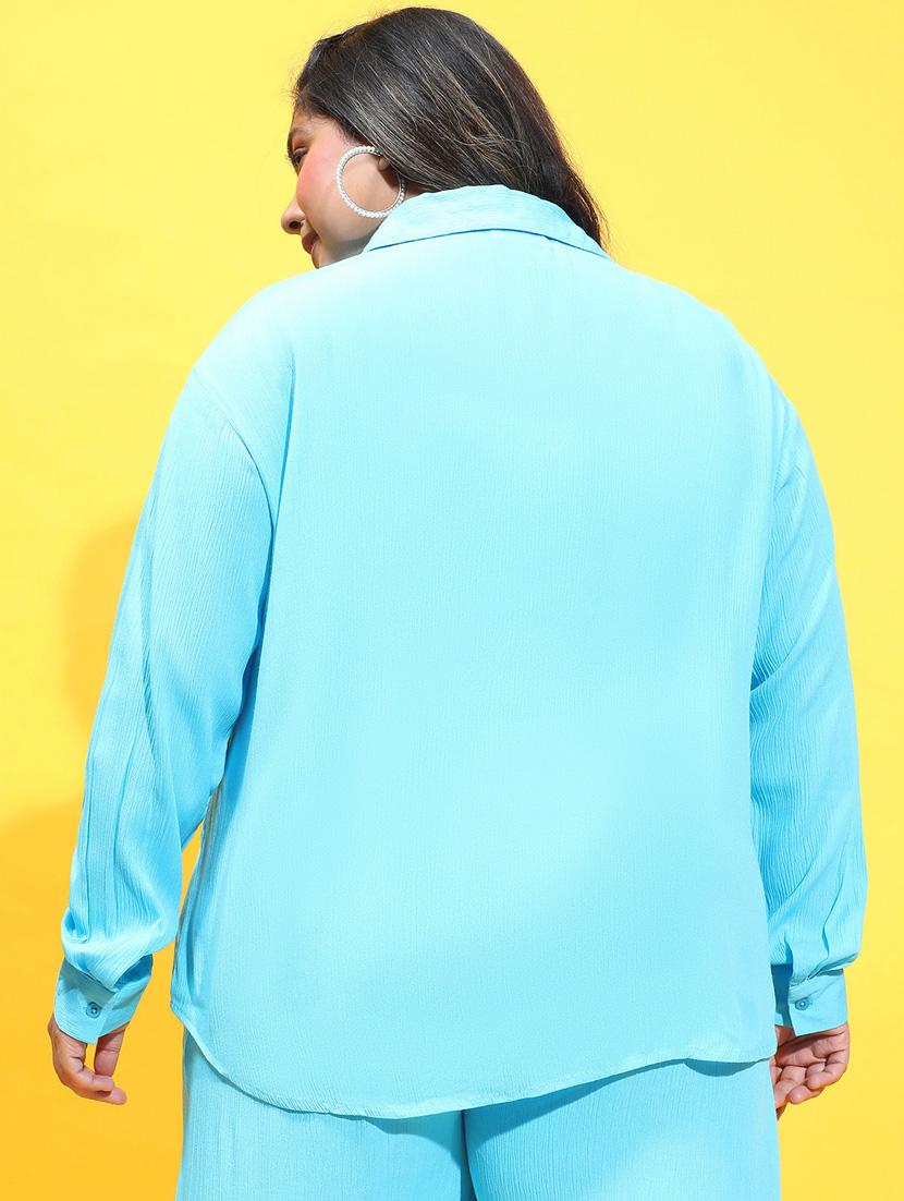 women blue viscose plus shirt - 21385022 - Standard Image - 2
