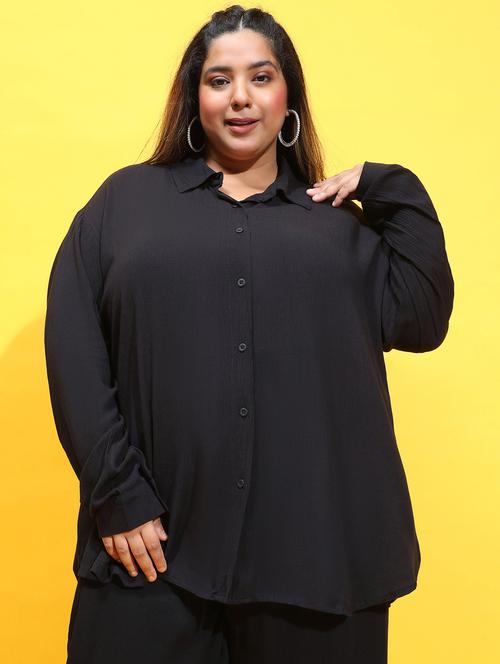 women black viscose plus shirt - 21385023 - Standard Image - 0