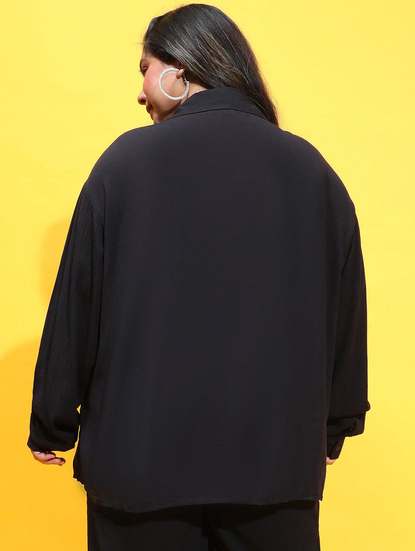 women black viscose plus shirt - 21385023 - Standard Image - 2