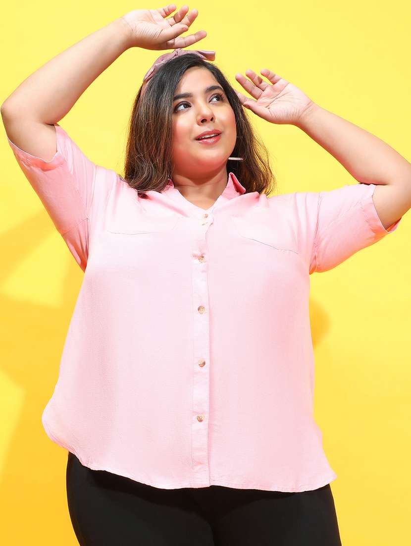 women pink solids plus size shirt