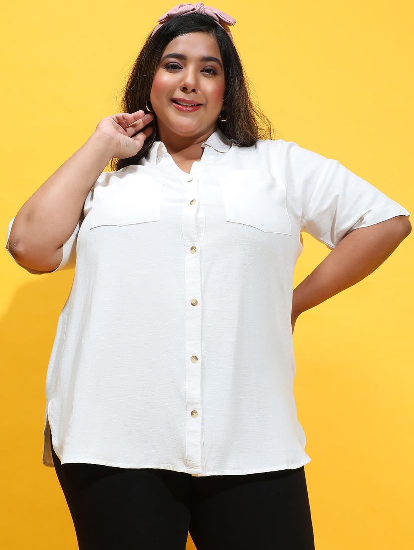 women white linen plus shirt - 21385030 -  Zoom Image - 0