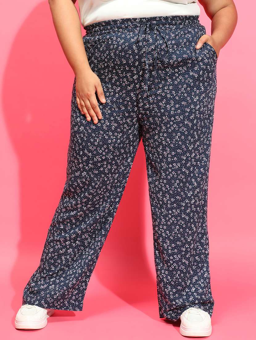 women navy blue plus wide leg trouser