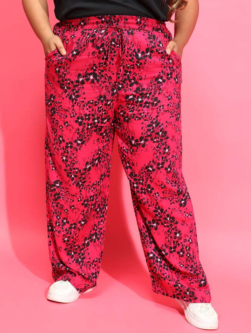 women pink viscose plus wide leg trouser