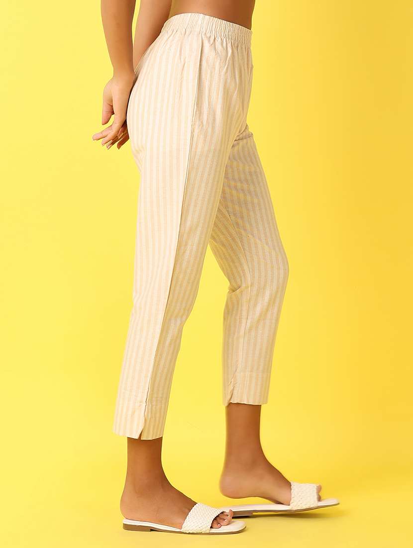 women beige stripes chinos trouser - 21385463 -  Standard Image - 2