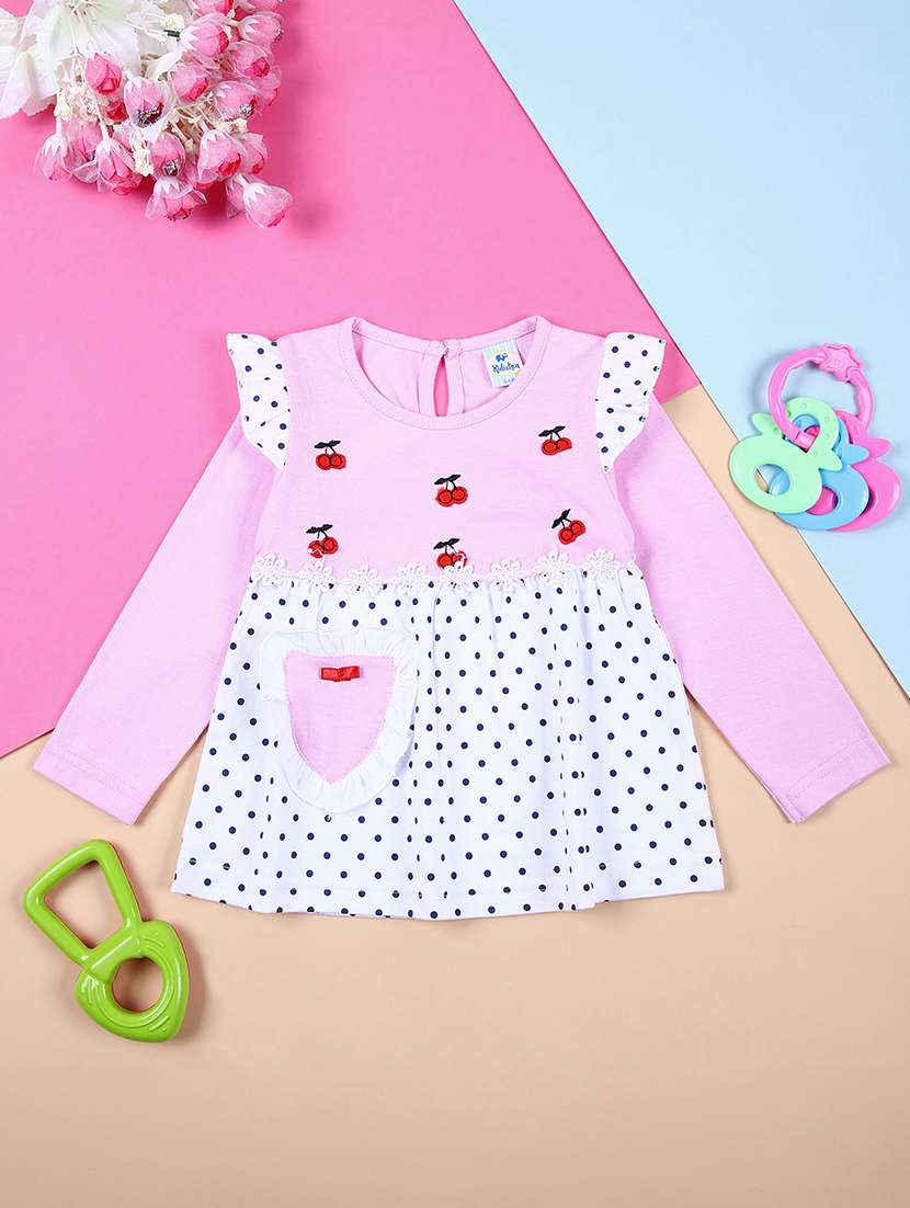 girls pink printed frock