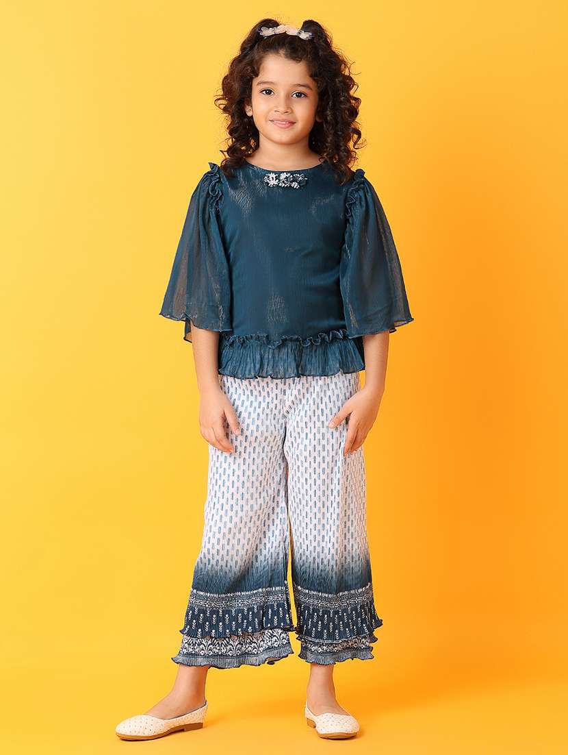 girls printed three quarter sleeves twin set