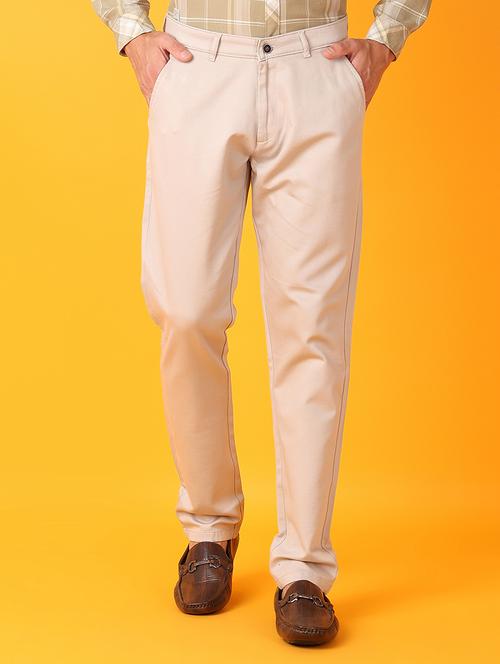 men cream solid chinos casual trouser - 21385516 -  Standard Image - 0