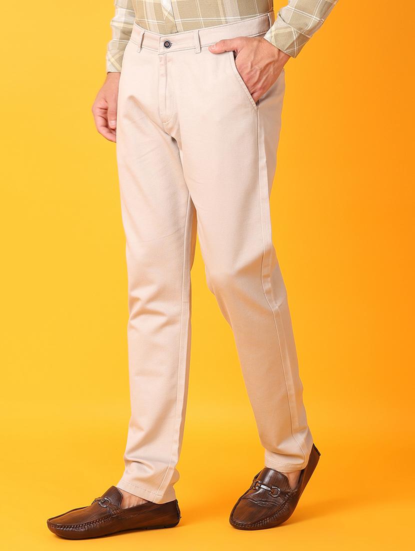 men cream solid chinos casual trouser - 21385516 - Standard Image - 2