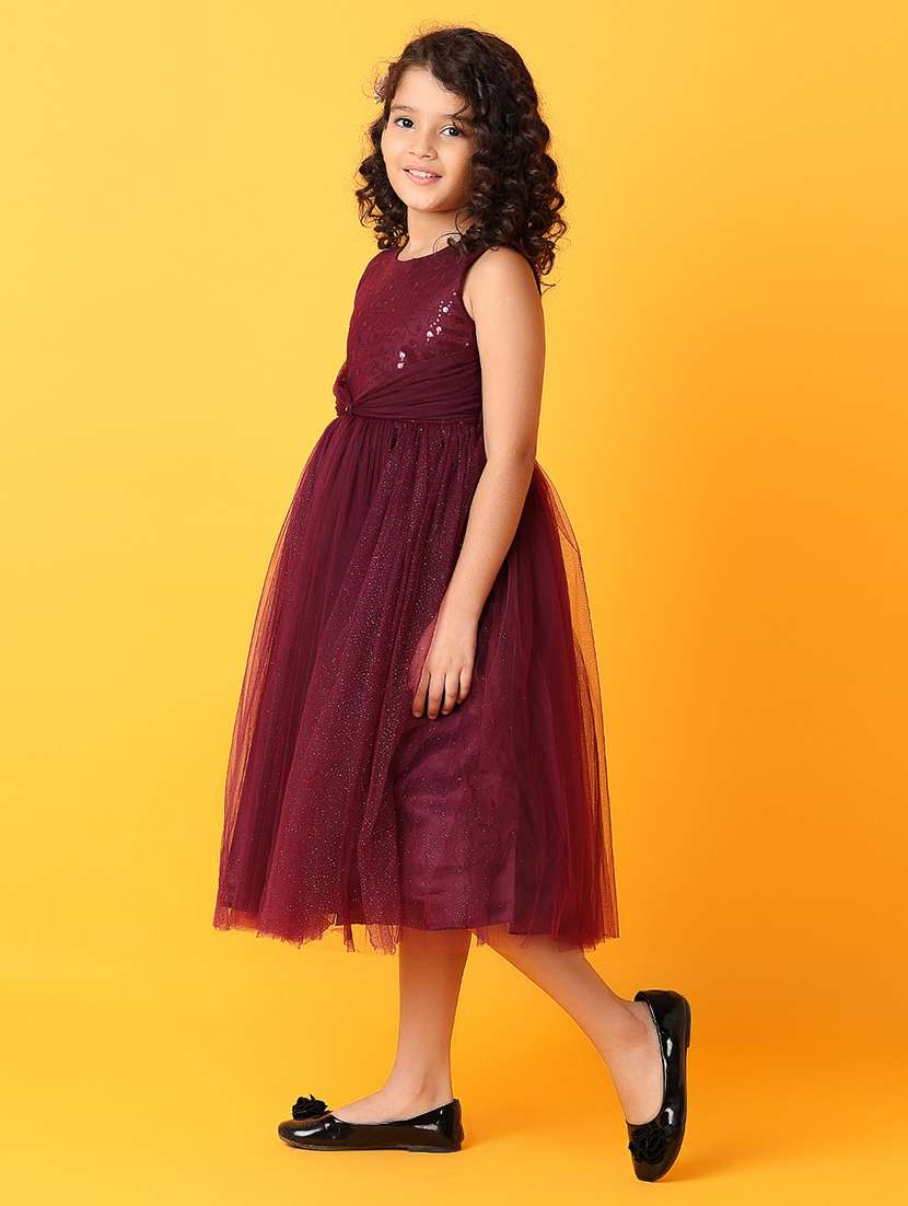 Girls Solids With Work Round Neck Frock