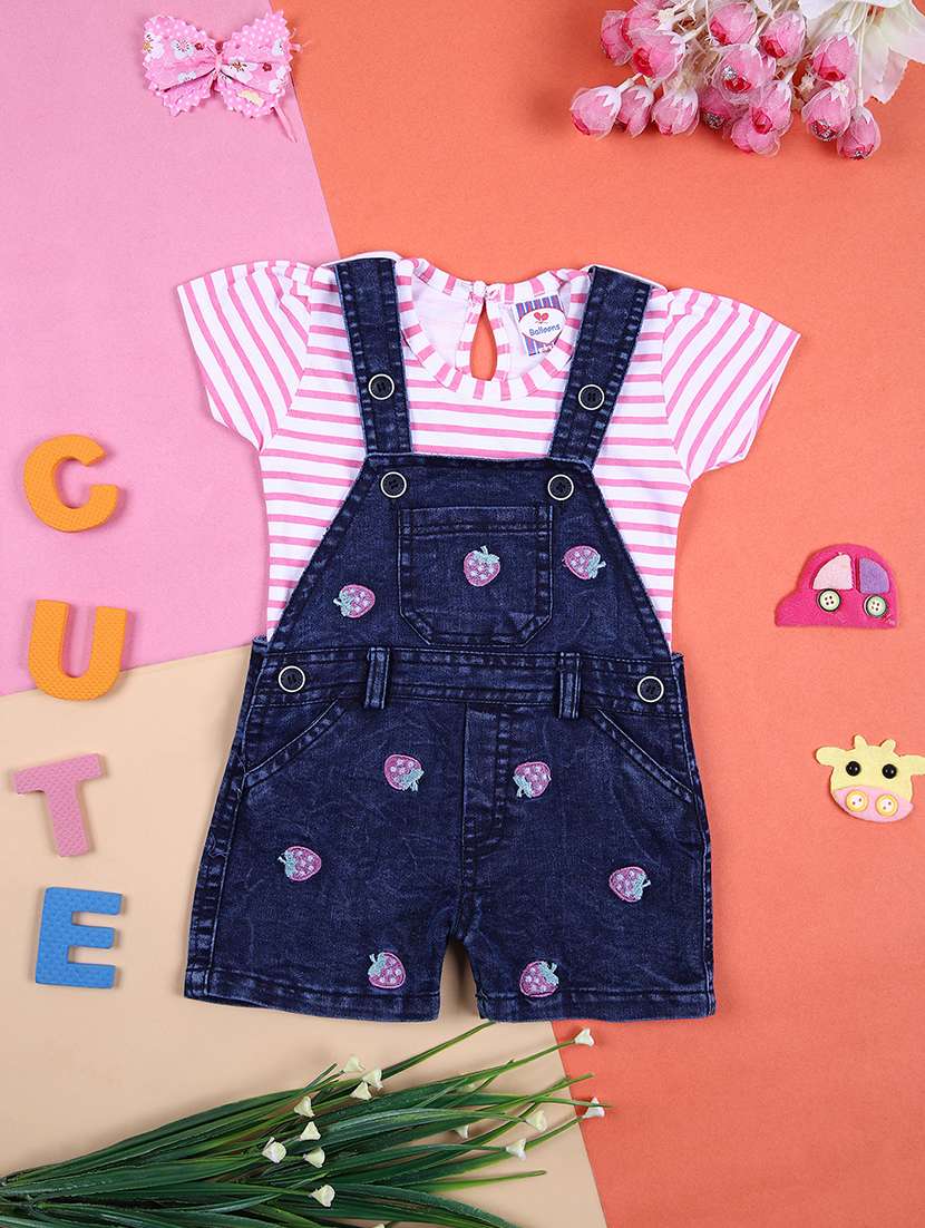 girls printed dungarees twin set