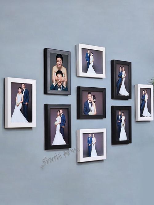 stuthi arts wood wall photo frame  (white, 9 photo(s), white-5x7-4 black-5x7-5) - 21386001 -  Standard Image - 0