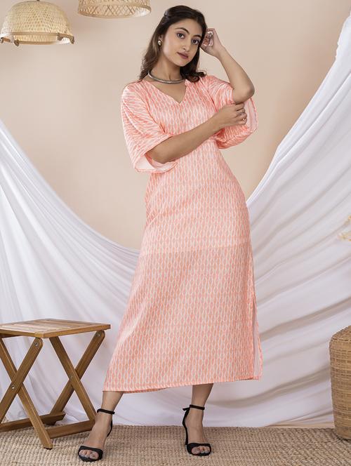 women orange cotton blend a-line dress - 21386015 - Standard Image - 0