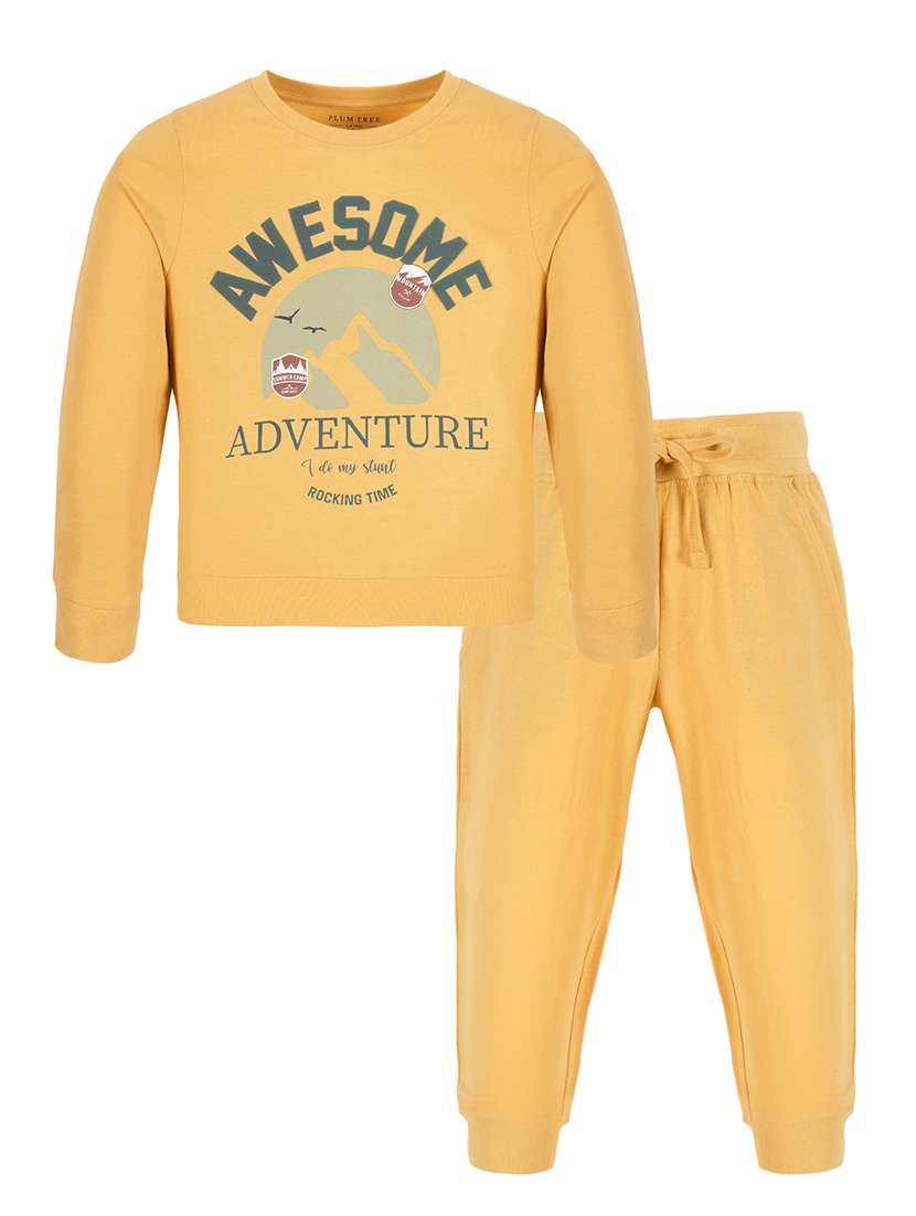 boys round neck graphic full length set