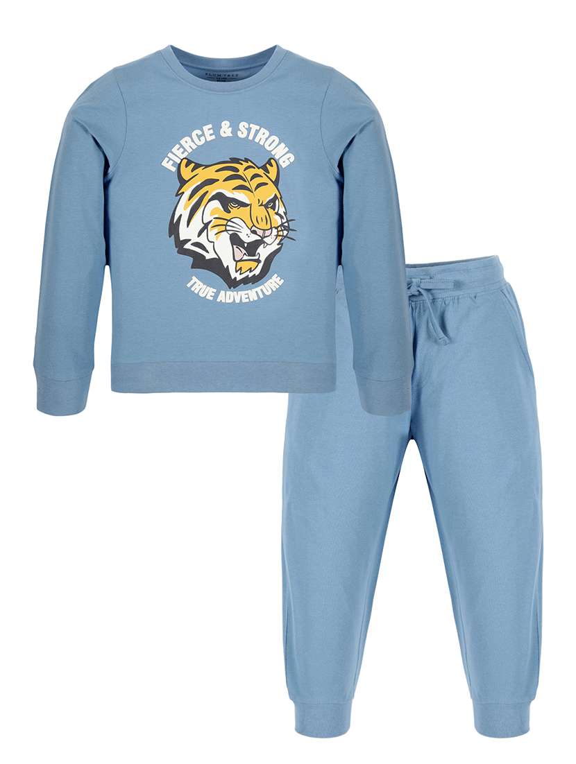 boys round neck graphic full length set