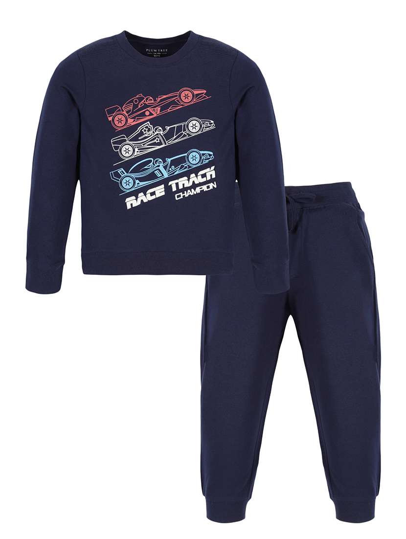 boys round neck graphic full length set