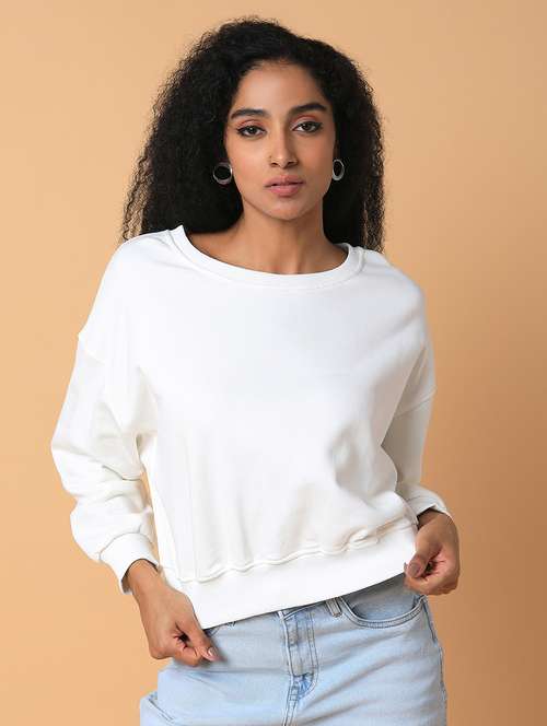 white solid round neck sweatshirt - 21387352 -  Standard Image - 0