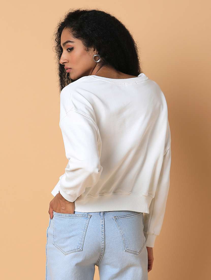 white solid round neck sweatshirt - 21387352 - Standard Image - 2