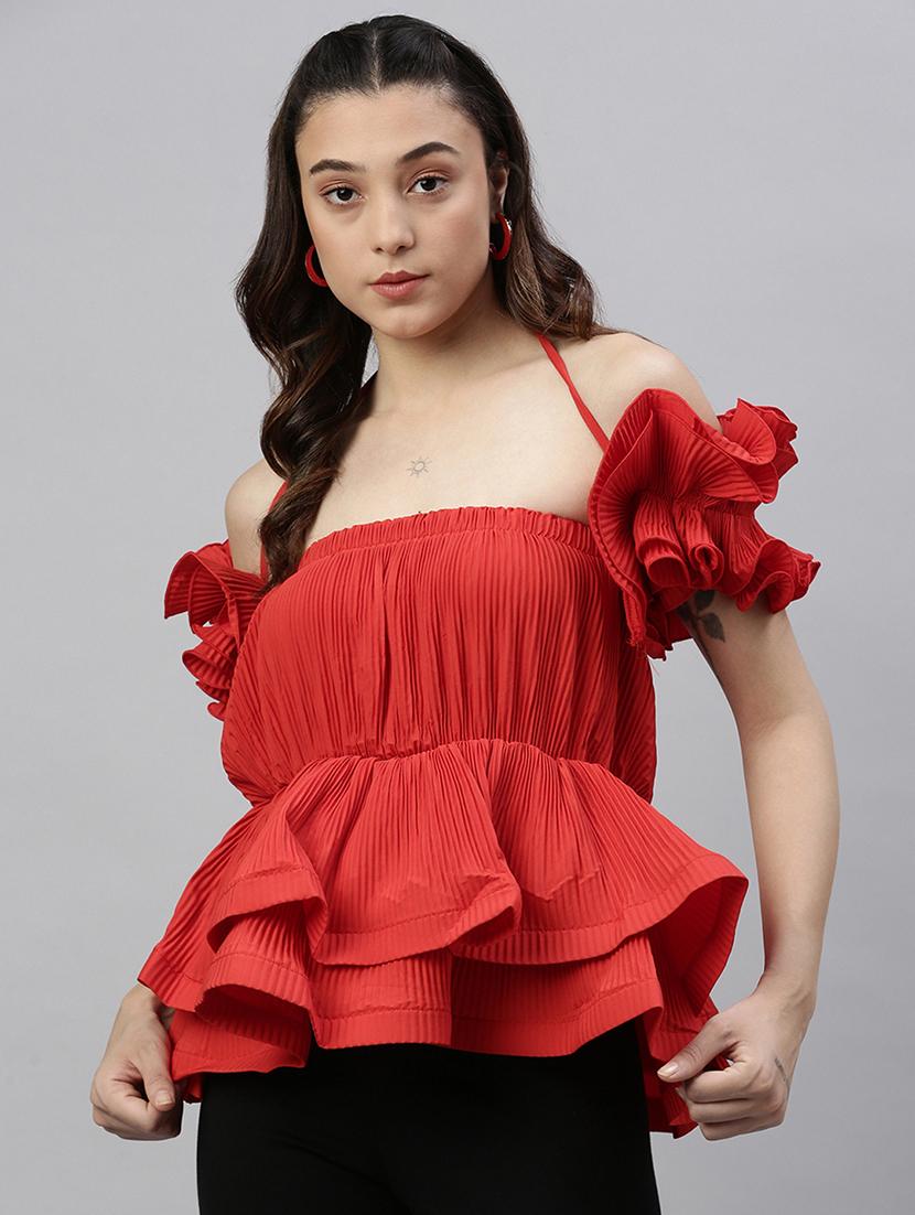 red solid peplum top