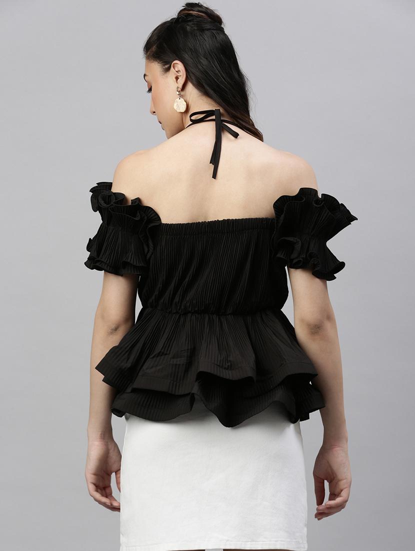 black solid peplum top - 21387396 - Standard Image - 2
