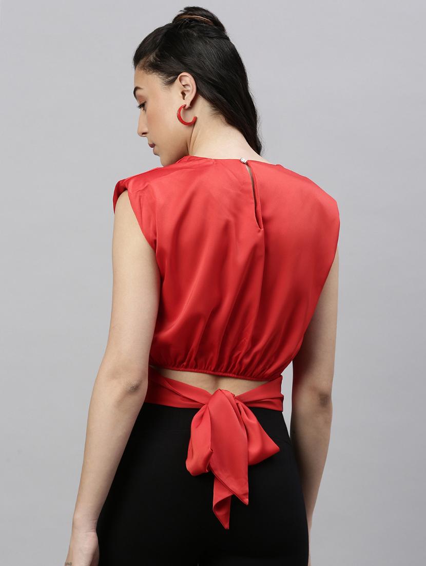 red solid tie back top - 21387418 - Standard Image - 2