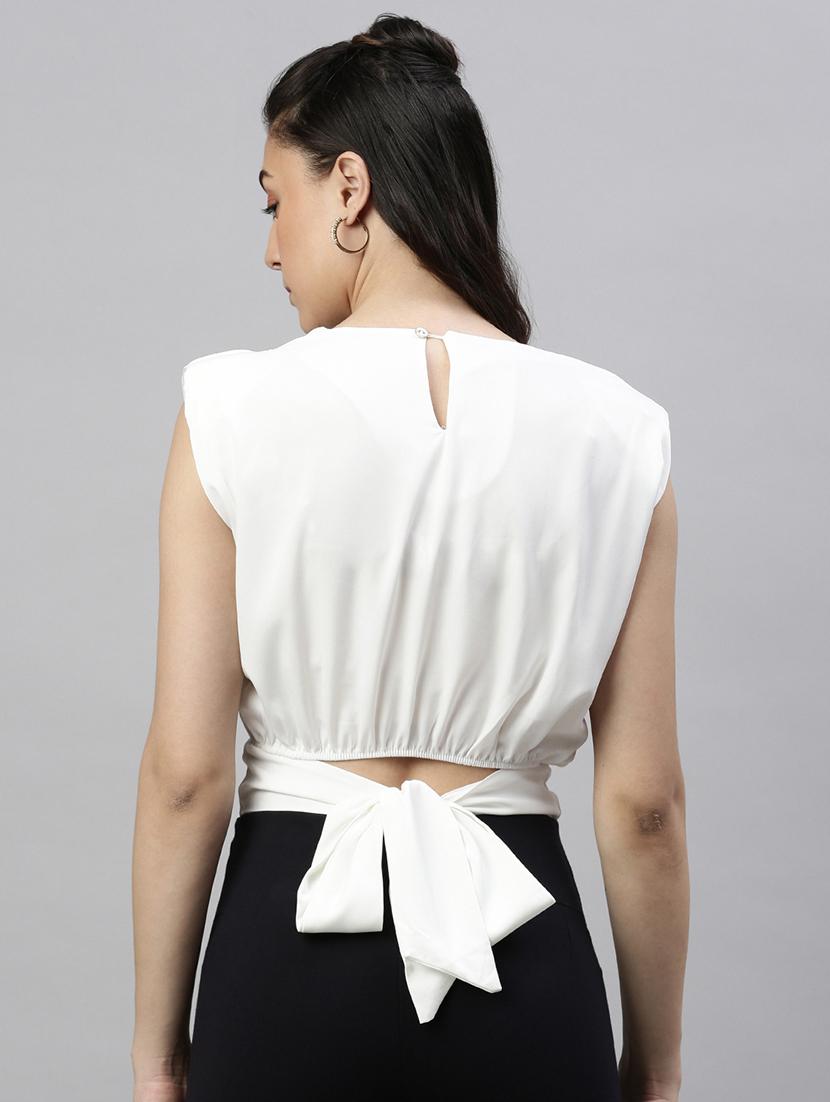 white solid tie back top - 21387419 - Standard Image - 2