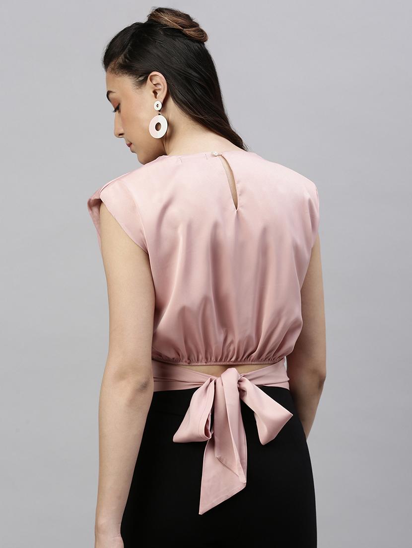 peach solid tie back top - 21387420 - Standard Image - 2