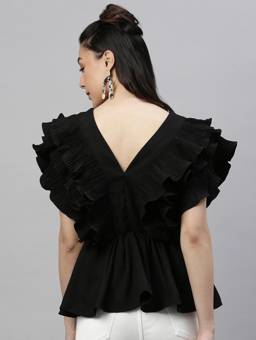 black solid peplum top - 21387423 - Standard Image - 2