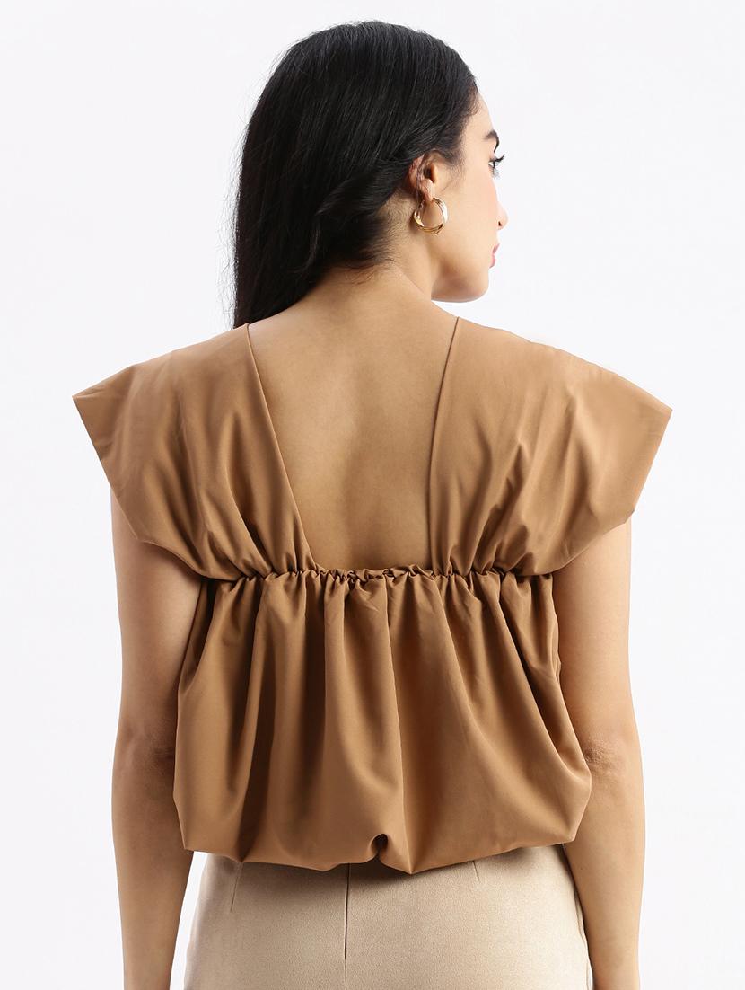 brown solid blouson top - 21387437 - Standard Image - 2