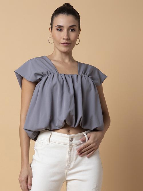 grey crepe blouson top - 21387438 - Standard Image - 0