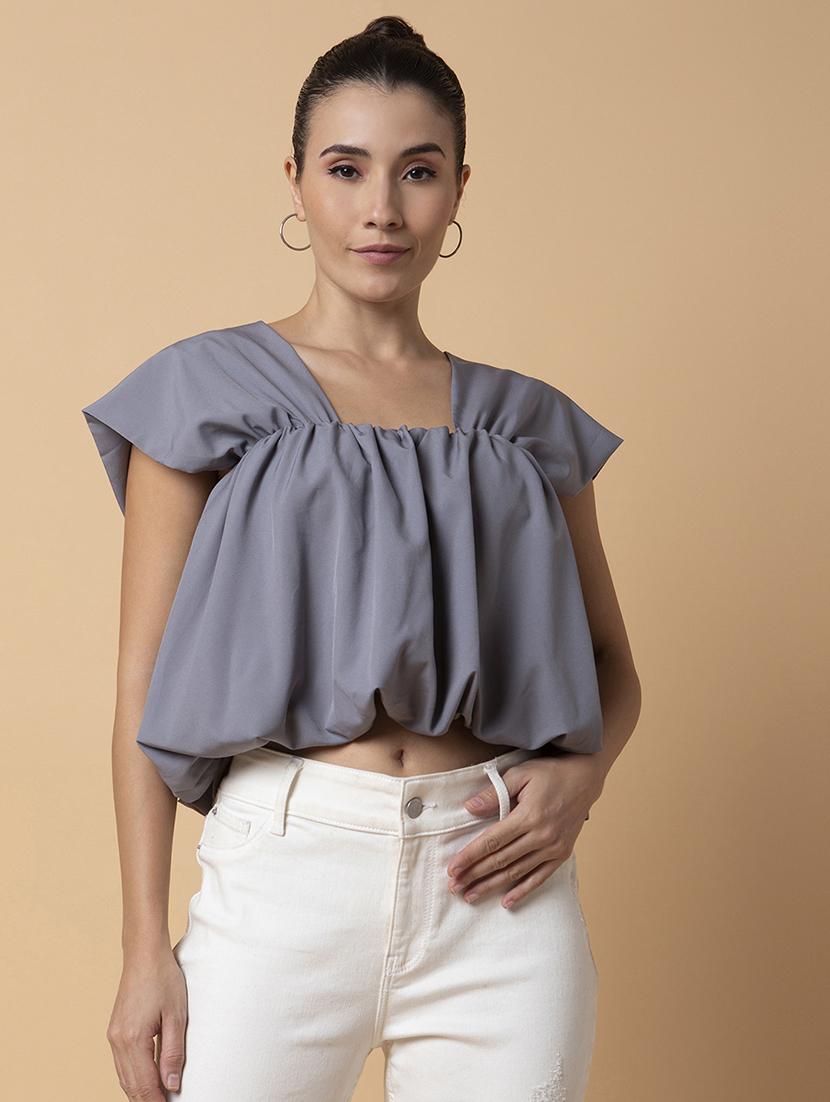 grey crepe blouson top - 21387438 - Zoom Image - 0