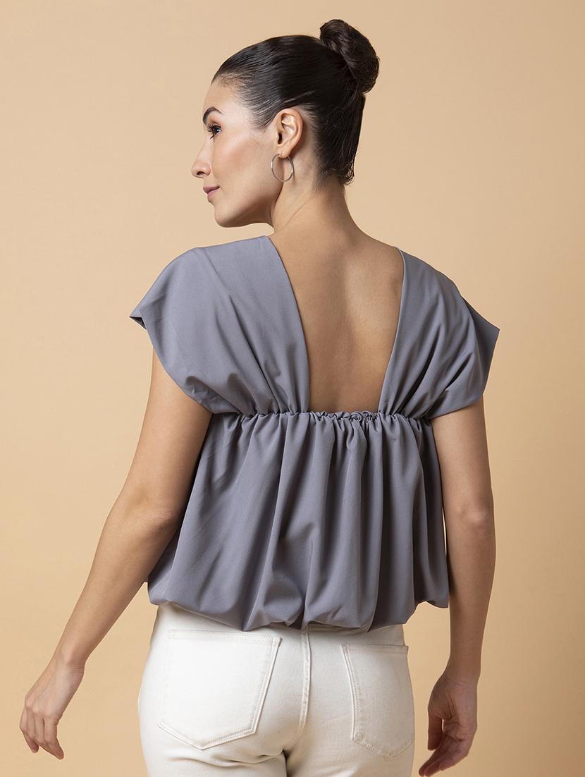 grey crepe blouson top - 21387438 - Standard Image - 2