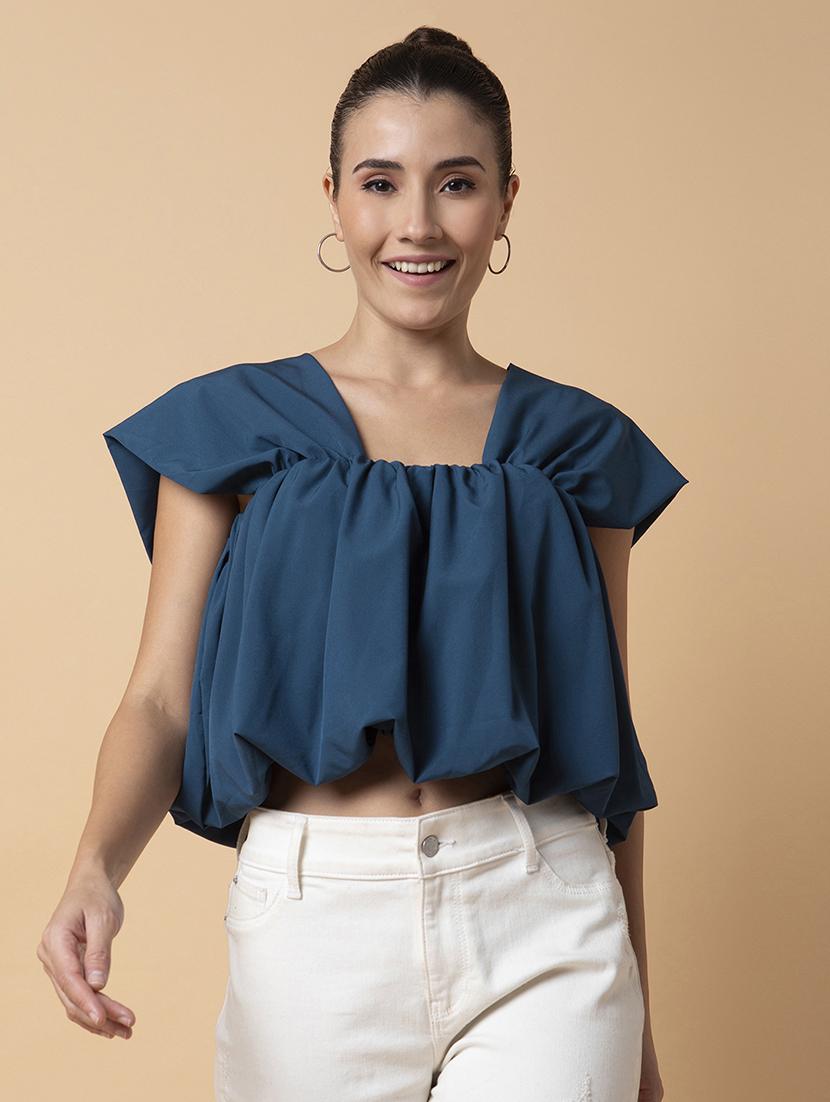 teal crepe blouson top - 21387439 - Zoom Image - 0