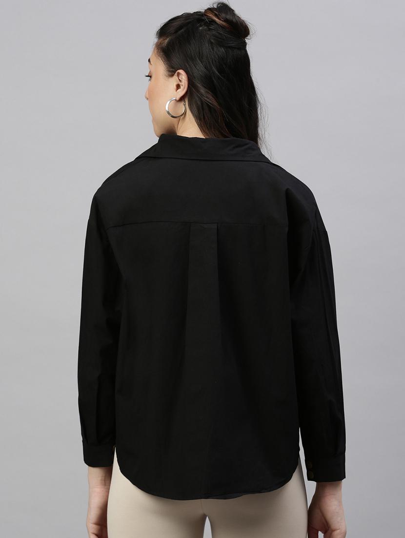 women black solid collared jacket - 21387445 - Standard Image - 2