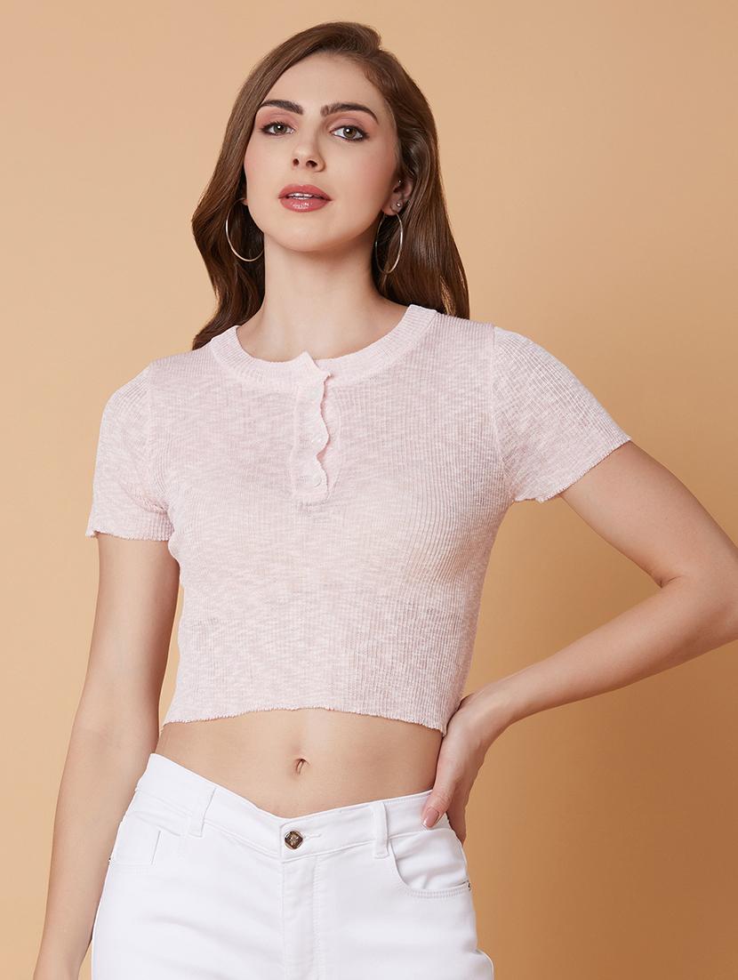 pink solid crop top - 21387481 - Zoom Image - 0