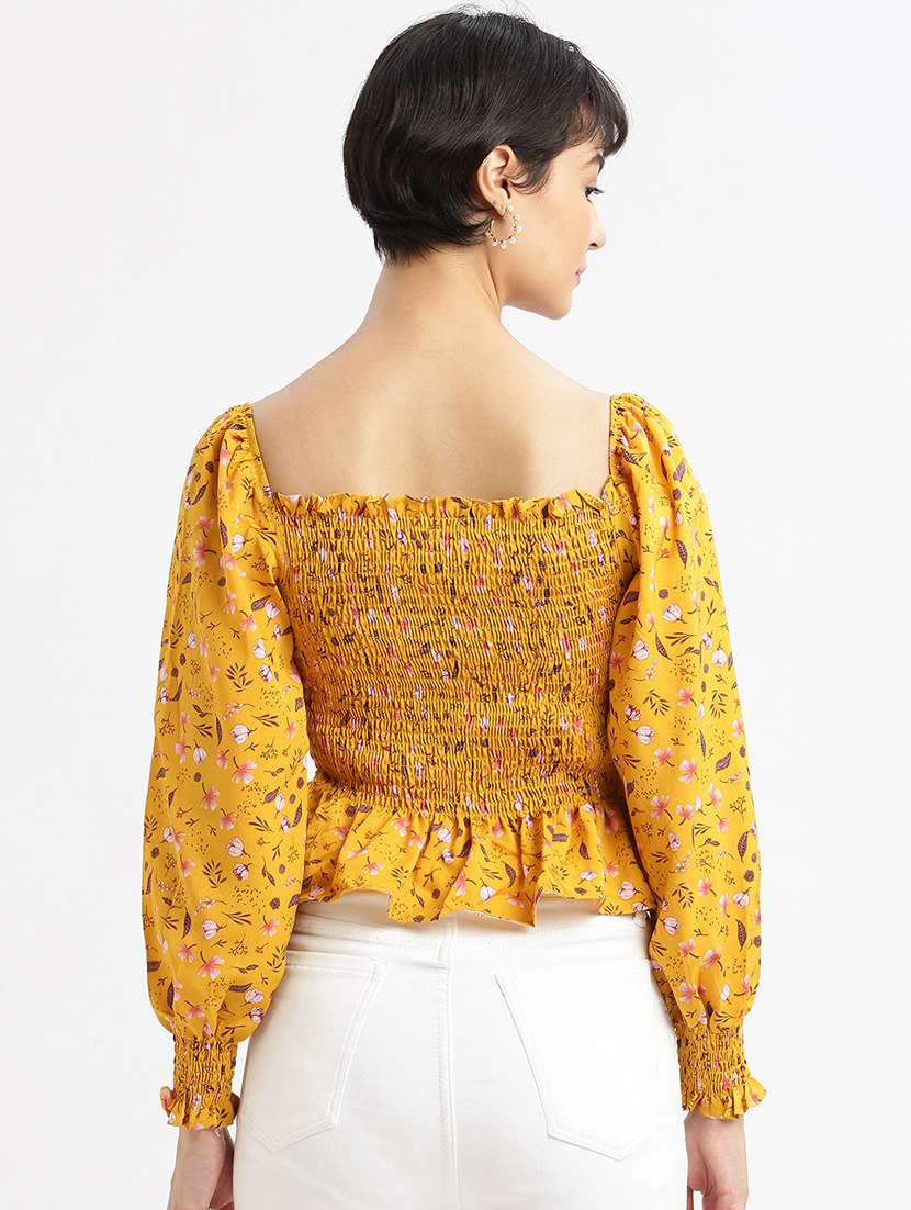 mustard floral printed peplum top - 21387489 -  Standard Image - 2