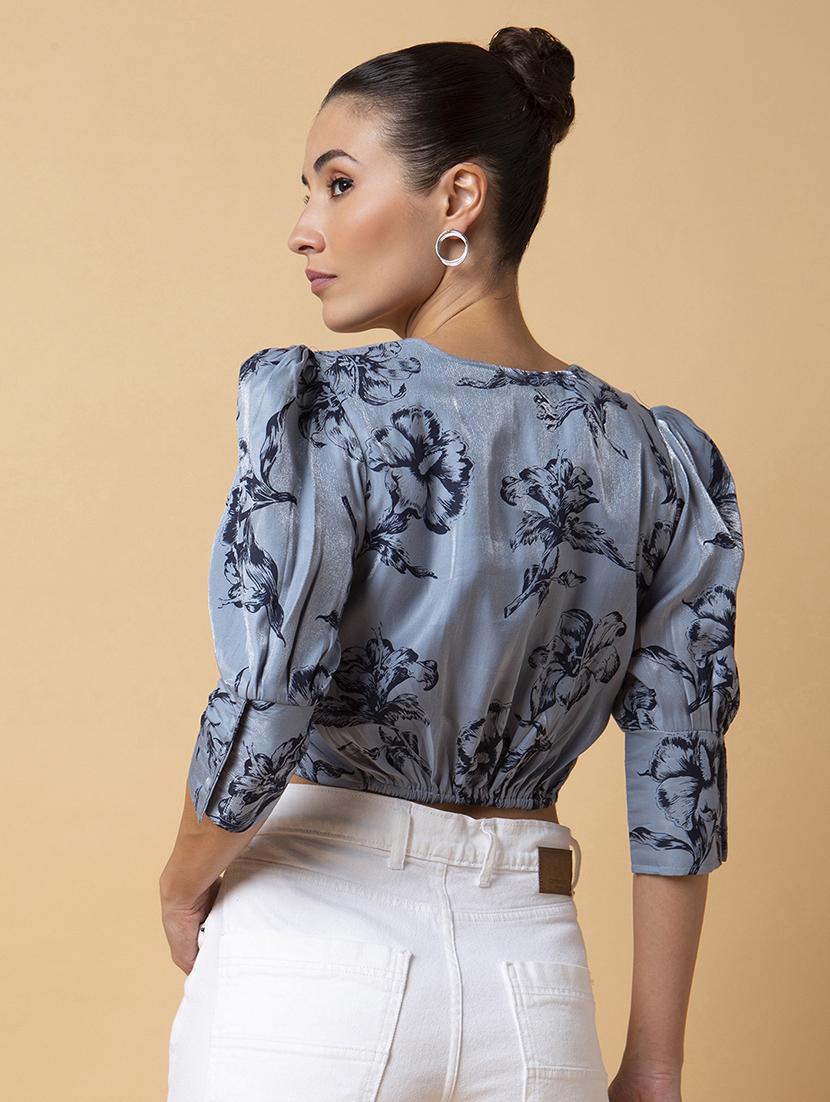 grey floral printed crop top - 21387501 - Standard Image - 2