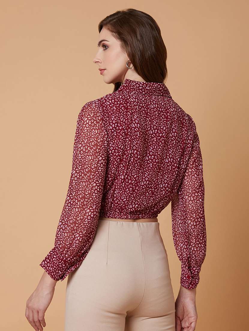 maroon animal printed crop top - 21387506 -  Standard Image - 2